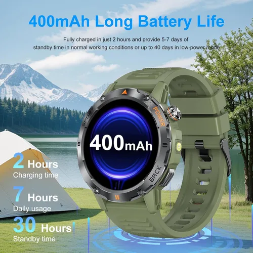 Vista 5 de Relojes inteligentes para hombre (respuesta/hacer llamadas) con linterna de grado militar, compatible con Android y iPhone, resistente al agua