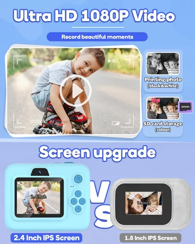 Vista 4 de Dylanto Cámara de niños con impresión instantánea, cámaras instantáneas de 1080P para niños que imprimen fotos, regalos de Navidad de cumpleaños