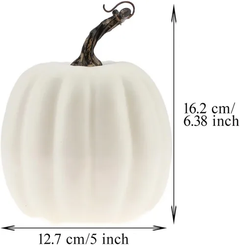 Vista 3 de Woration Calabaza blanca falsa artificial de 5 pulgadas, decoración de calabaza de Halloween de Acción de Gracias, modelo de comida realista