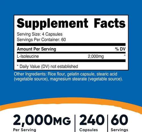 Vista 2 de Nutricost L-isoleucina 2000mg por porción, 240 cápsulas por botella (2 botellas)