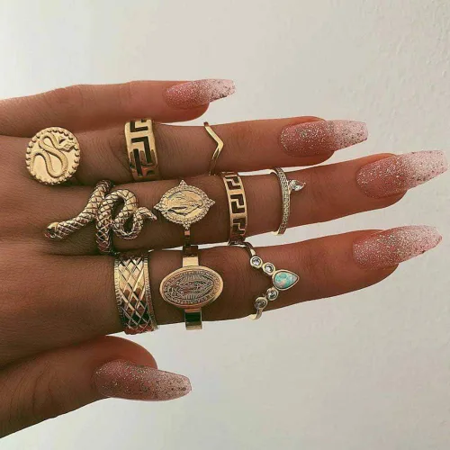 Vista 2 de YOOESTORES82 Juego de anillos bohemios dorados, anillos apilables para nudillos, vintage, de serpiente, juego de anillos apilables para mujeres