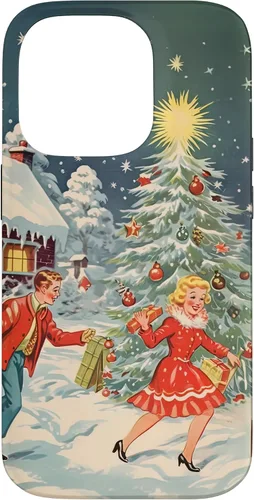 Vista 17 de iPhone 16 Vintage 1950s Nostalgia Christmas Snowflakes Christmas Tree Case