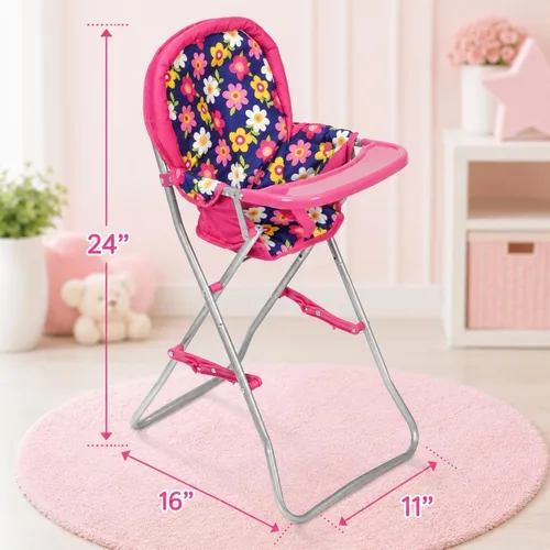Vista 4 de Fash n kolor - Silla alta para muñecas con bandeja, se adapta a muñecas de bebé de hasta 18 pulgadas, silla alta de juguete con estampado de flores