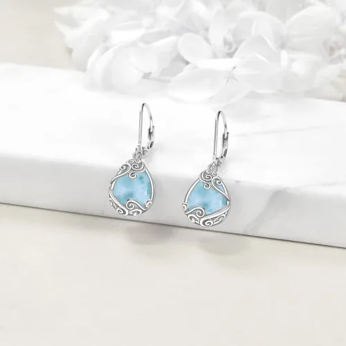 Vista 225 de Aretes colgantes con forma de lágrima de filigrana de piedra lunar de plata de ley 925 con cierre de palanca para mujer, regalos de joyería
