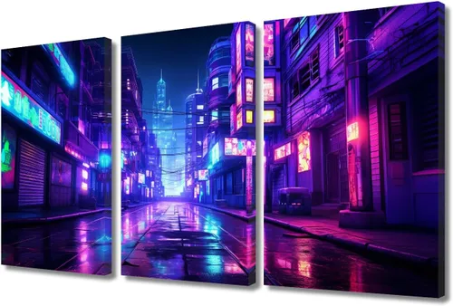 Vista 106 de Lienzo decorativo para pared de sala de estar, lienzo Cyberpunk, decoración de pared de 3 paneles, decoración de pared para el hogar, dormitorio