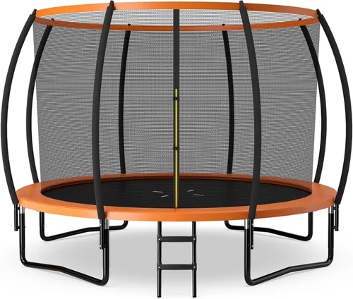 Vista 11 de Goplus Trampolines recreativos de 8 pies, 10 pies, 12 pies, 400 libras, trampolín para exteriores con cierre, escalera antideslizante, tecnología