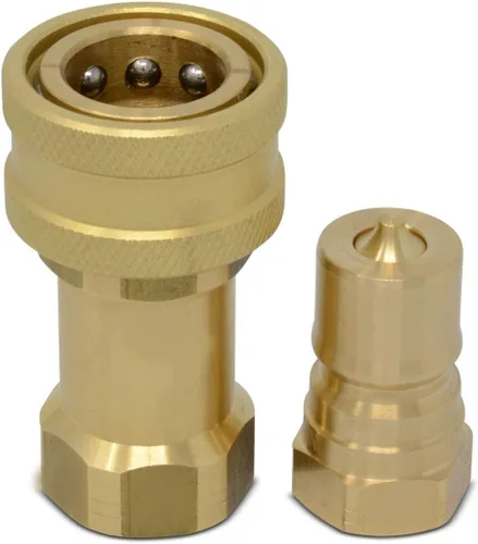 Vista 2 de Juego de acopladores hidráulicos de desconexión rápida de latón NPT ISO 7241-B de 3/8 ″..