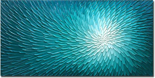 Vista 9 de AMEI Arte, 24 x 48 pulgadas, pintado a mano, obra de arte moderna con flores azules y blancas, pintura al óleo de madera en el interior enmarcado