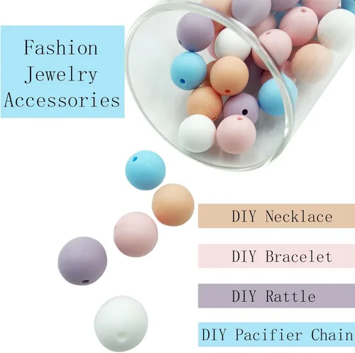 Vista 3 de Cuentas sueltas de silicona de 0.591 in, 50 unidades para collares y pulseras de bricolaje, accesorios de joyería