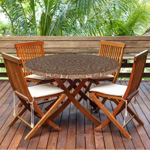 Vista 8 de Mantel redondo de mandala marrón, cocina, comedor o exterior, impermeable y lavable, mantel redondo con bordes elásticos, marrón castaño beige, se