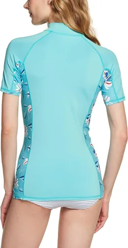 Vista 2 de TSLA - Camiseta de protección para natación de manga corta con protección UV SPF UPF 50+ para mujer