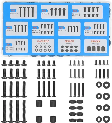 Vista 9 de Kit de herramientas universal ELIVED para montaje de TV con caja, incluye tornillos M4, M5, M6, M8, arandelas, espaciadores, tornillos de repuesto