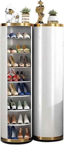 Vista 8 de Moderno organizador de zapatos de pie redondo, giratorio, organizador de zapatos, armario ajustable y extraíble, almacena hasta 12 zapatos, armario