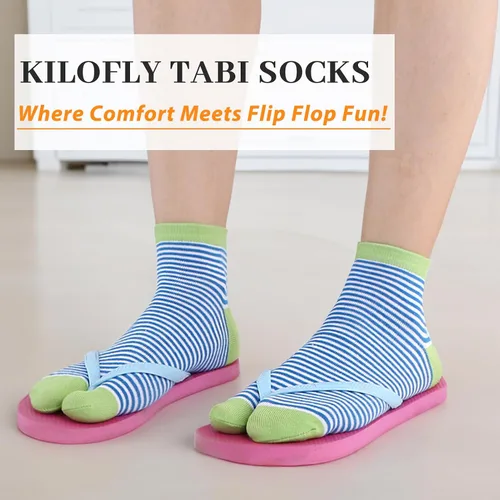 Vista 7 de kilofly 6 pares de calcetines Tabi unisex a rayas divididos de 2 dedos