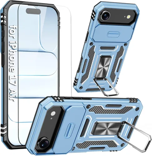 Vista 11 de Funda compatible con iPhone17 Pro con soporte, cubierta de cámara y protector de pantalla HD, doble capa a prueba de golpes, protección contra
