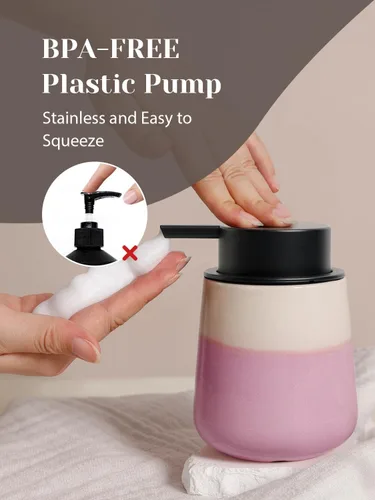 Vista 7 de INGOFIN Dispensador de Jabón de Cerámica Espumoso - Dispensador de Jabón de Mano de 12oz de Espuma para Baño, Dispensador de Platos Moderno