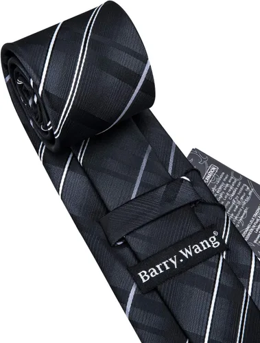 Vista 266 de Barry.Wang Juego de corbatas para hombre, corbata de seda a rayas, tejido a cuadros, gemelos formales, negocios, boda