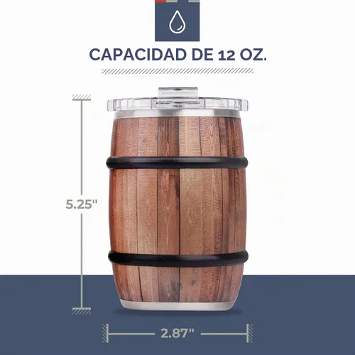 Vista 3 de ORCA Barrel - Vaso de acero inoxidable con aislamiento térmico de 12 onzas con una elegante impresión de grano de madera, para whisky, cerveza