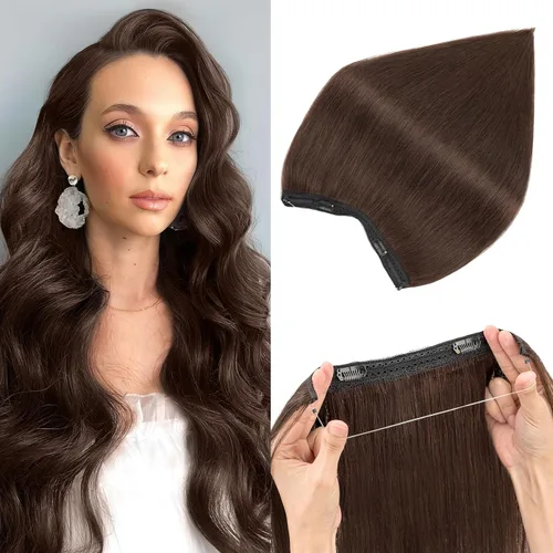 Vista 22 de Extensiones de cabello humano real, extensiones de cabello humano 100 % humano, extensiones de clip, ondulado, negro azabache 01, 2.46 oz/18 pulgadas