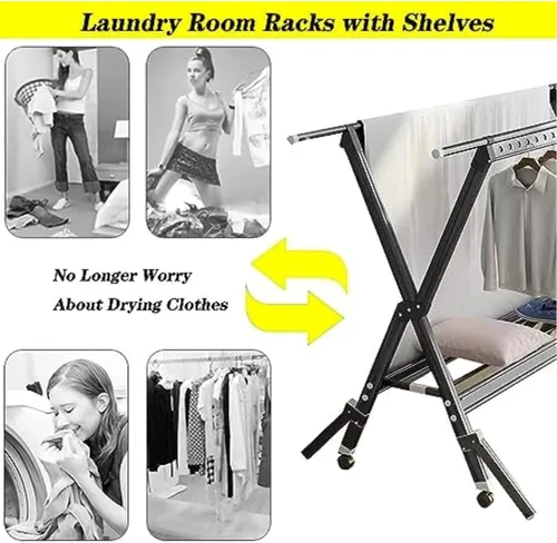 Vista 4 de Multi-Purpose Laundry Drying Rack Foldable, Stainless Steel Clothes Drying Stand with Adjustable Rods, Ideal for Indoor Outdoor Use
