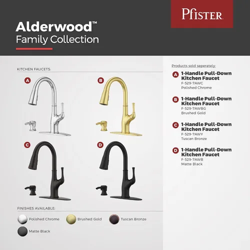 Vista 5 de Pfister Alderwood - Grifo de cocina con rociador extraíble y dispensador de jabón, de una sola manija, certificado NSF, acabado en oro cepillado