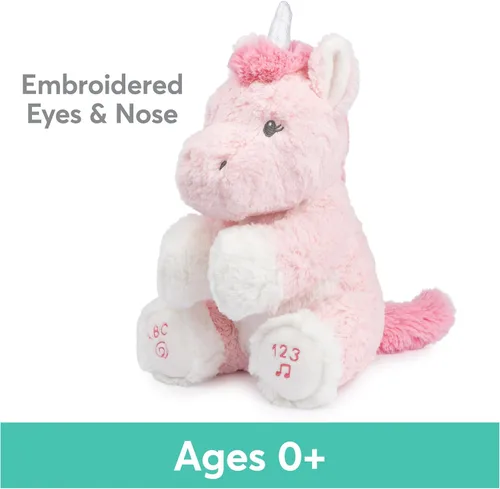 Vista 3 de GUND Baby Alora The Unicorn - Juguete sensorial animado de peluche, canta canción ABC y 123 canciones contando, rosa, 11 pulgadas