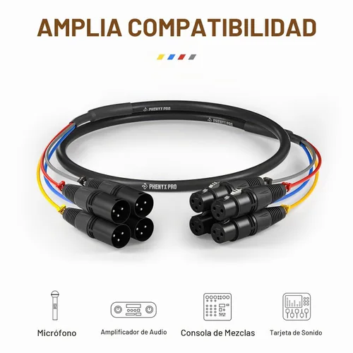 Vista 6 de Phenyx Pro PCBL-4IN1-3-V2 Cable de serpiente para micrófono XLR de 4 canales y 3 pies