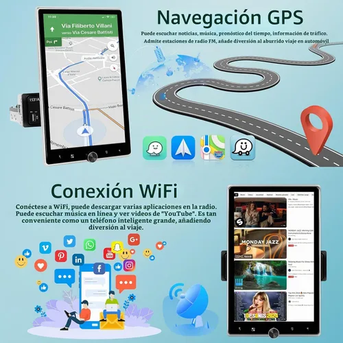 Vista 4 de [2+64G] Estéreo Android de un solo DIN para automóvil, radio de pantalla táctil giratoria de 10.4 pulgadas con Carplay inalámbrico y Android Auto