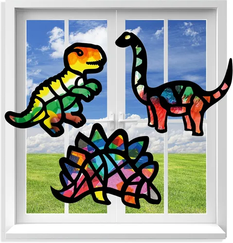 Vista 8 de Kit de atrapasueños de VHALE 3 juegos (9 recortes) con papeles de seda, efecto de vidrio manchado, kit de atrapasueños de papel, arte para ventanas