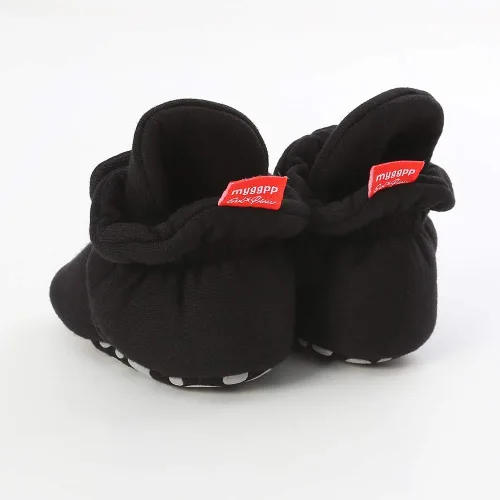 Vista 6 de Botines de forro polar para bebé y niña, para recién nacidos, acogedores, calcetines cálidos de invierno, antideslizantes, suela suave, zapatos