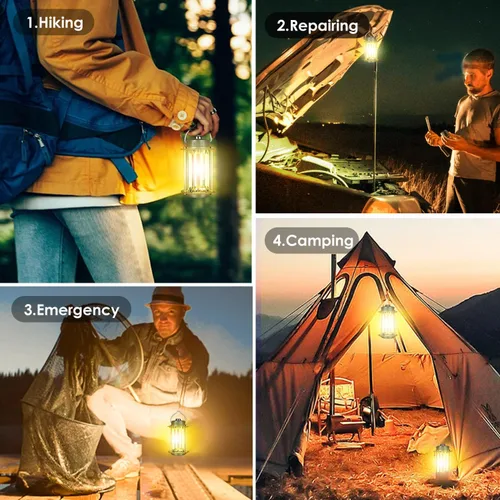 Vista 6 de Linterna de campamento recargable, 3 modos de luces de campamento regulables, 3200 mA de batería de alta capacidad, linterna de huracán, IPX4