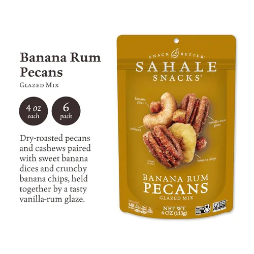 Vista 2 de Sahale Snacks - Mezcla glaseada de pacanas al ron y bananas, 4 onzas (paquete de 6)