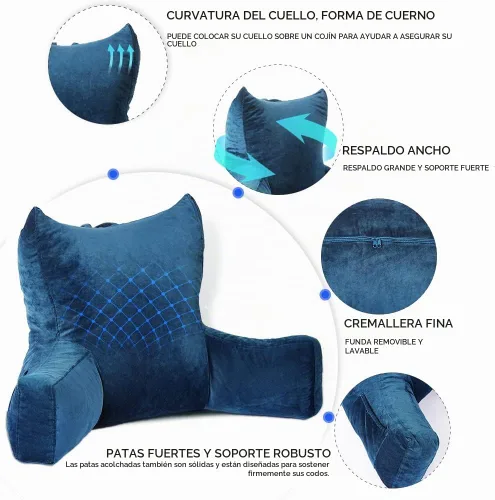 Vista 8 de Neustern Almohada de lectura, soporte para espalda, reposo en cama para Azul