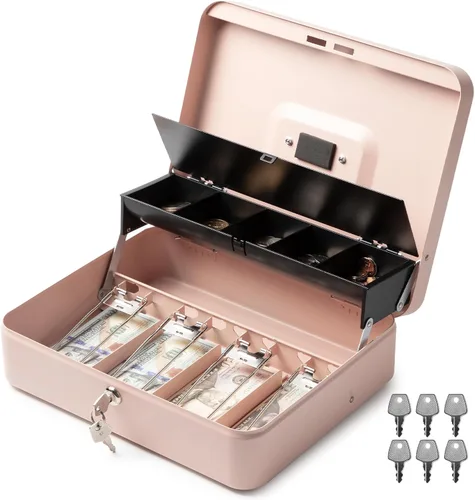 Vista 10 de Volcora Caja Grande de Dinero con Cerradura de Llave, Caja de Dinero de Metal para Efectivo, Caja de Seguridad con Cerradura Portátil y Bandeja