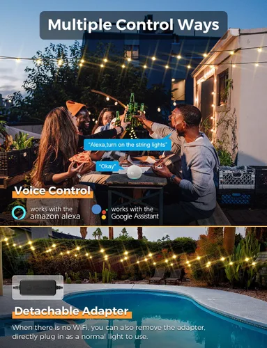Vista 3 de XMCOSY+ Guirnalda de luces inteligentes para exteriores, luces de patio G40 de 75 pies con 34 bombillas LED regulables, control WiFi y aplicación