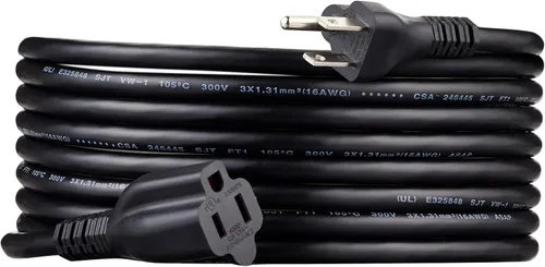 Vista 25 de Amazon Basics - Cable de extensión de 3 pies, extensor de toma de 3 clavijas, cable de extensión para interiores, 13 amperios, 125V, color negro