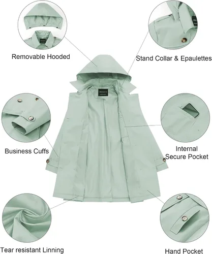 Vista 5 de CREATMO US - Gabardina clásica con solapa de doble botonadura para mujer sobretodo ceñido con cinturón y capucha desmontable
