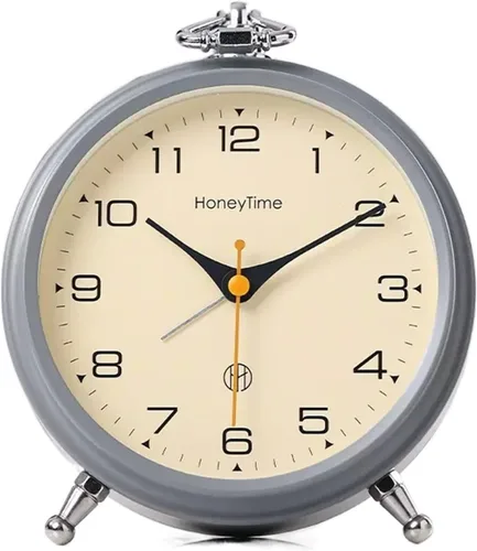 Vista 8 de HASMI Reloj despertador analógico, reloj despertador redondo de 6 pulgadas sin tictac, funciona con pilas, reloj despertador súper silencioso, 1