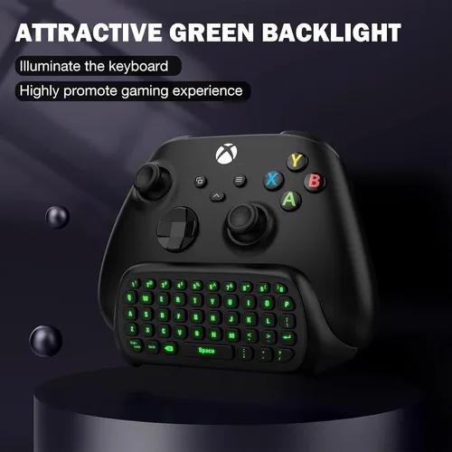 Vista 3 de Moko Teclado de chat con retroiluminación verde para control Xbox One Xbox Series XS receptor de 24G teclado inalámbrico con auricularesconector