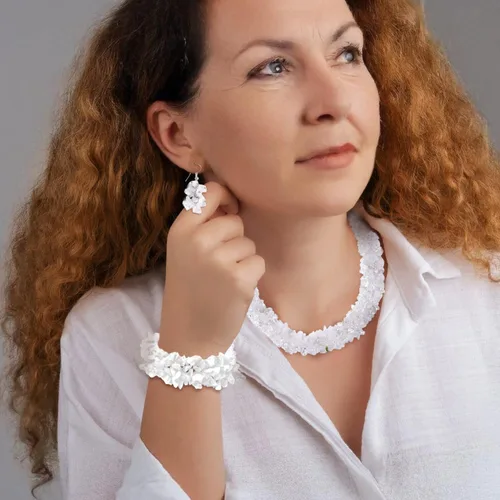 Vista 2 de Gemstone Chips Necklace, Earrings & Bracelet Set - Cluster Stainless Steel Jewelry for Women - Boho Beach Healing Crystal Jewelry - Necklace Length