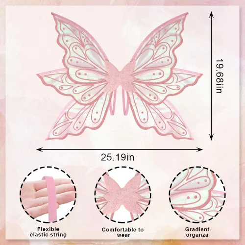 Vista 2 de ALIBBON Fairy Wings Transparent Fairy Wings Costume for Kids Boys Girls, Glitter Butterfly Wings Dress Up Accessories