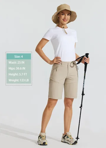 Vista 5 de Willit Pantalones cortos largos de senderismo para mujer de 10 pulgadas, de secado rápido, atléticos, de verano, con bolsillos