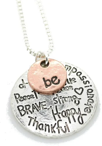 Vista 5 de Garoff Collection Collar con dije de graffiti inspirador de dos tonos de 18 pulgadas - plata + oro rosa, N A