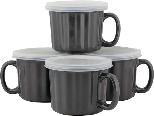 Vista 2 de 10 Strawberry Street Juego de 4 tazas de sopa de 16oz con tapa, turquesa