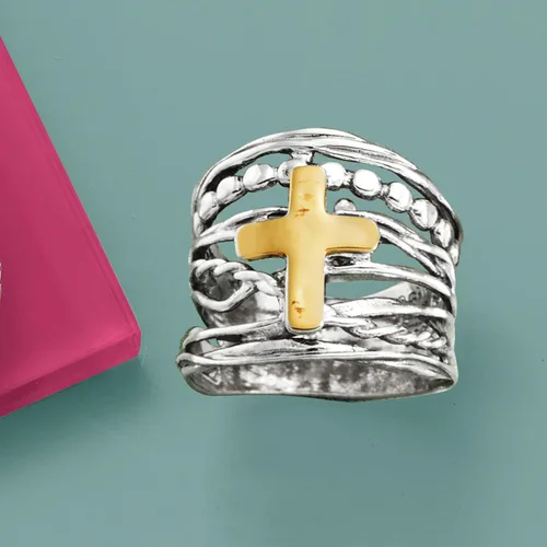 Vista 6 de Ross-Simons Sterling Silver and 14kt Yellow Gold Multi-Row Ring