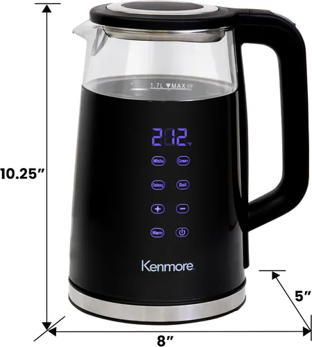 Vista 7 de Kenmore - Hervidor eléctrico inalámbrico de 1.7 litros, chofer digital inalámbrico, hervidor de té instantáneo, control de temperatura Negro
