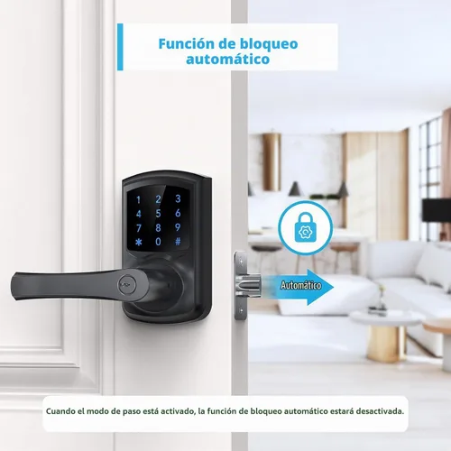 Vista 4 de Signstek Cerradura de puerta de entrada sin llave con asa, perilla de puerta de teclado digital, cerradura electrónica inteligente con código