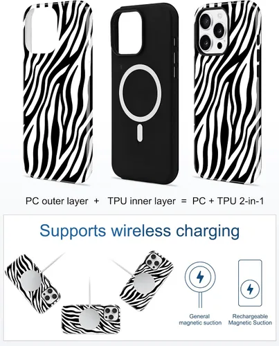 Vista 2 de Jusy Funda magnética Zebra para iPhone XR, color negro