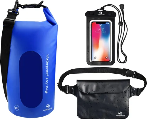 Vista 12 de Freegrace - Juego de 3 bolsas secas impermeables, bolsa seca con 2 cierres y correa de hombro desmontable; bolsa de cintura y funda para teléfono