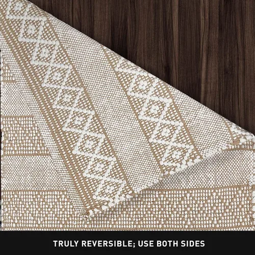 Vista 6 de Chardin home Alfombra bohemia beige y blanca de 2 x 5 pies Alfombra de granja tejida a mano Ideal para cocina, entrada, baño, meditación